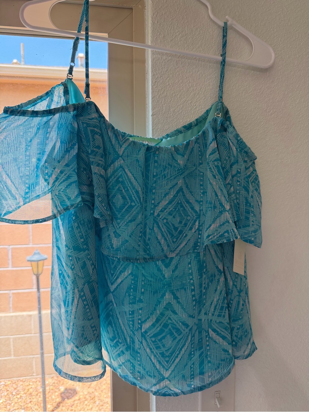 Decree Turquoise Off-Shoulder Ruffle Camisole